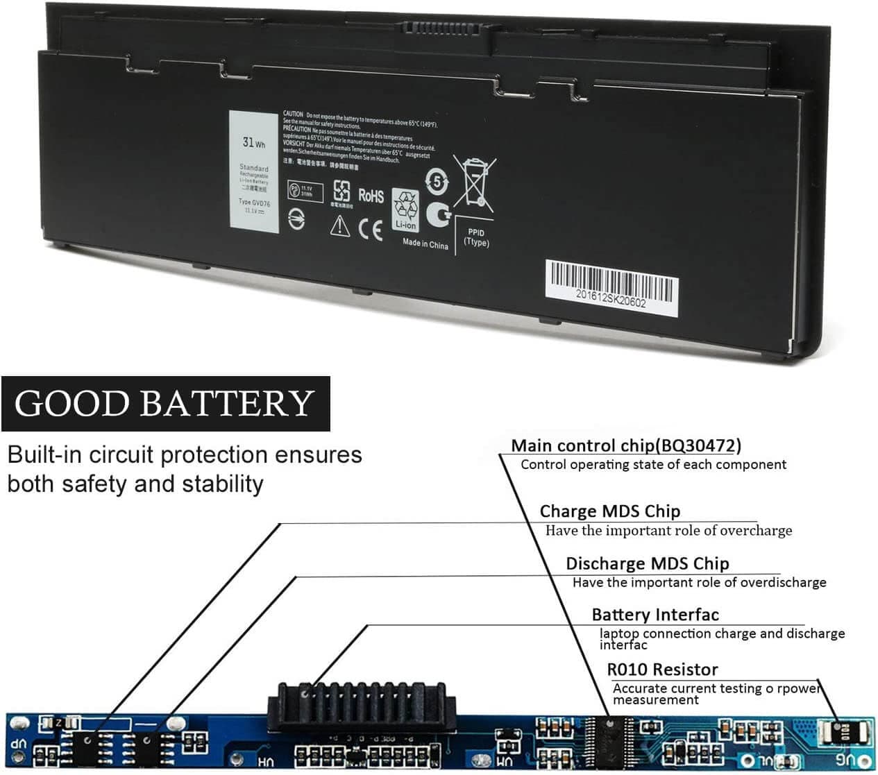 Батерия за Dell Latitude E7240, E7250, Dell Latitude 12 7000, E7240 Touch series image 2